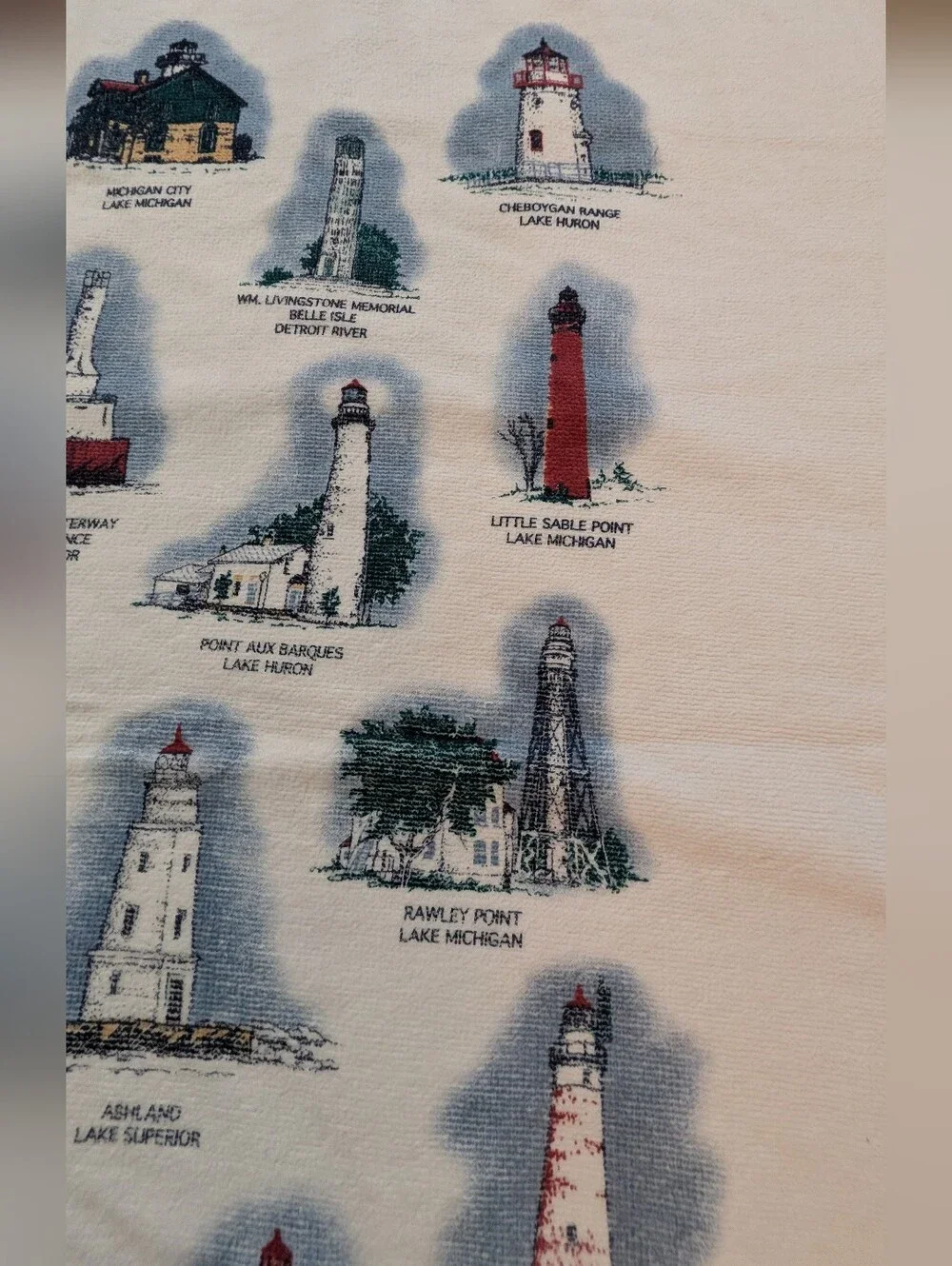Vintage Great Lakes Lighthouses Beach Towel Ohio Michigan Big 100% Cotton Beach